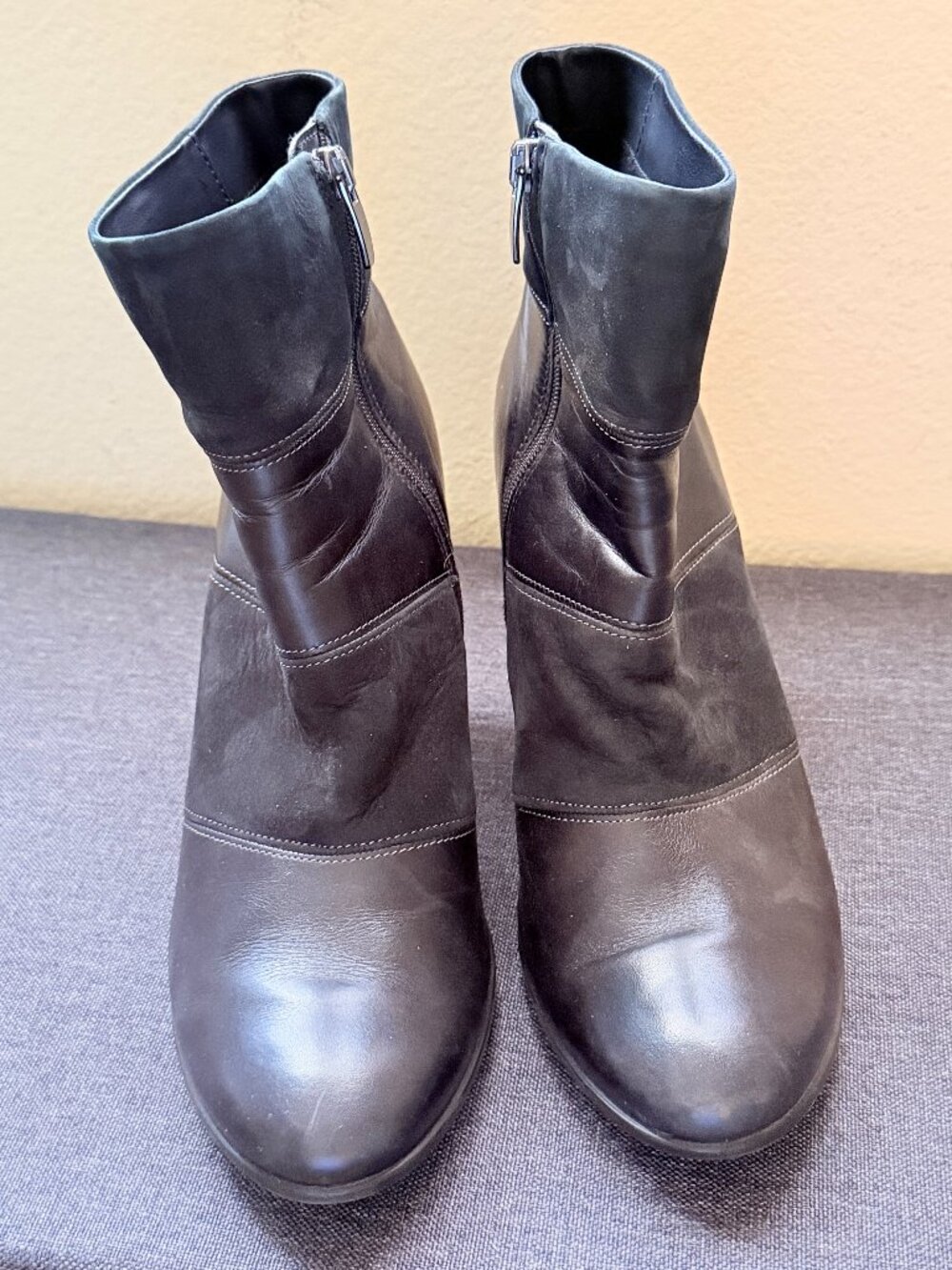 Black Leather & Suede Heeled Ankle Boots, Size 41 (US 9.5) - Picture 3 of 10